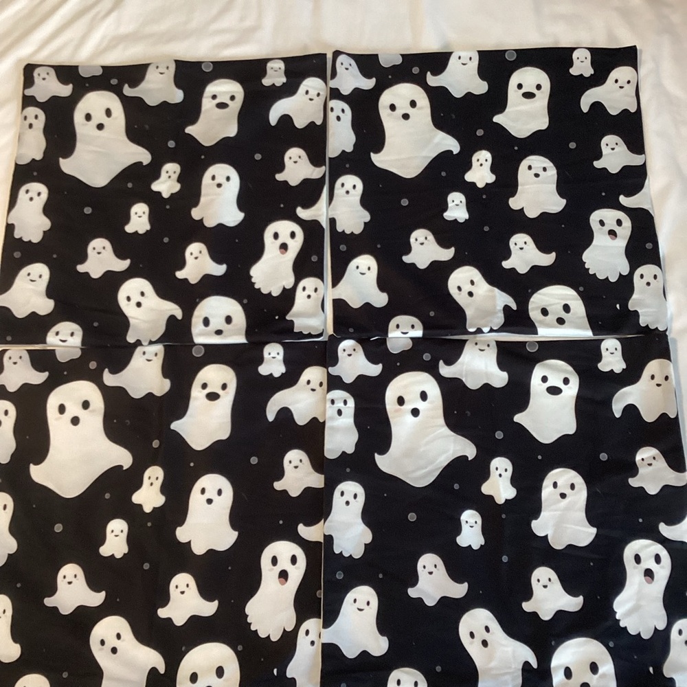 HALLOWEEN: set of 4 17”x17” ghost fabric pillow covers